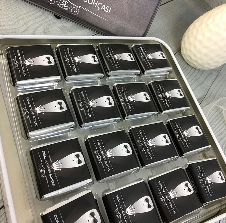 gelin amp damat bohcasi cikolatasi kare metal kutu 48 adetnbspstandart tasarimnbsp